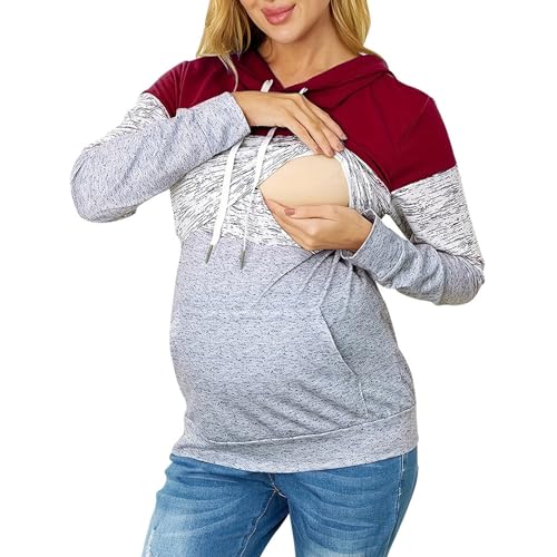Umstandsmode Stillpullover & Umstandspullover Stilltop Stillpulli Winter Sweatshirt Hoodie Taschen für Schwangerschaft Kapuzenpullover Nursing Stillshirt Warm Sweatshirt Still Pullover mit (Red, M) von TIMIYUYU