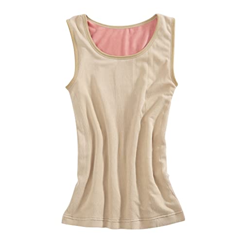Warm Ärmellos Tank Top Thermounterwäsche Damen Innenfleece Thermo Unterhemd Thermounterwäsche Thermo Fleece Gefütterte Unterwäsche Oberteil Warme Vest Unterhemd Camisole Unterwäsche Fleece (Khaki, L) von TIMIYUYU
