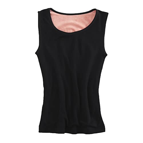 Warm Ärmellos Tank Top Thermounterwäsche Damen Innenfleece Thermo Unterhemd Thermounterwäsche Thermo Fleece Gefütterte Unterwäsche Oberteil Warme Vest Unterhemd Camisole Unterwäsche Fleece (Black, M) von TIMIYUYU