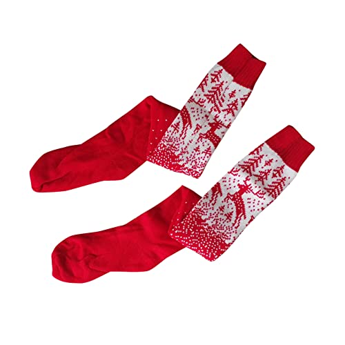 Weihnachten Kniestrümpfe Overknee Strümpfe Winter Socken Weihnachtssocken Elastisch Kniestrümpfe Wintersocken Damensocken Weihnachtenstrümpfe Thermo Weihnachten Legwarmers Strick (b-Red, One Size) von TIMIYUYU
