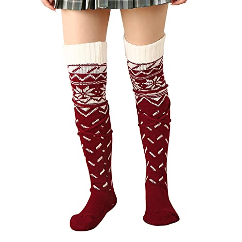 Weihnachten Kniestrümpfe Overknee Strümpfe Winter Socken Weihnachtssocken Elastisch Kniestrümpfe Wintersocken Damensocken Weihnachtenstrümpfe Thermo Weihnachten Legwarmers Strick (d-C, One Size) von TIMIYUYU