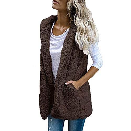 Weste Damen Ärmellose Teddy Fleeceweste Damen Plüschweste Übergangsweste Casual Thermoweste Fleece Outdoor Weste Reißverschluss Regular fit Bequem Ärmellos Cardigan Jacke Longweste (Coffee-1, S) von TIMIYUYU