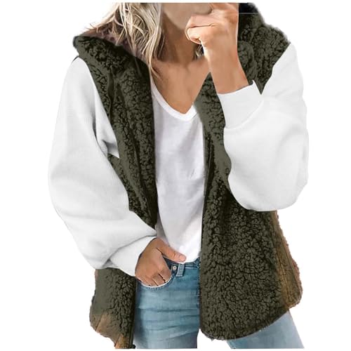 Weste Damen Ärmellose Teddy Fleeceweste Damen Plüschweste Übergangsweste Casual Thermoweste Fleece Outdoor Weste Reißverschluss Regular fit Bequem Ärmellos Cardigan Jacke Longweste Westen (Green-4, L) von TIMIYUYU