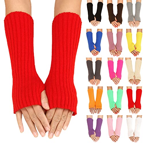 Winter Gestrickte Handschuhe für Damen Lang Handwärmer Stulpen Fingerlose Armstulpen Warm Strick Handschuhe Armwärmer Stulpen für Damen Pluswärmer Handstulpen Fingerlose Halbfinger (WH1, One Size) von TIMIYUYU