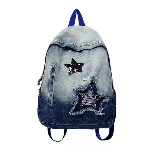 TIMMOR MAGIC Y2K Rucksack Star Denim Ästhetische Rucksäcke für Damen Herren Y2K Zubehör Y2k Tasche, Blau1, Medium, Y2k von TIMMOR MAGIC