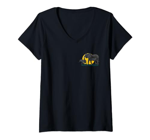 Damen Elefanten Kopf Tier Motiv Aufdruck Elefant Gesicht Print T-Shirt mit V-Ausschnitt Damen Elefanten Kopf Tier Motiv Aufdruck Elefant Gesicht Print T-Shirt mit V-Ausschnitt von TIMOWO - Tiermotiv Kunst Tiergesicht Safari Afrika