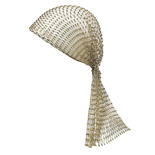 Bling Hohl Kopfschmuck Schleier Kappe Fischnetz Elastisches Stirnband mit Strass Hohl Mesh Kopfbedeckung Turban Cap Haarschmuck für Frauen Mädchen, gold, One size von TINAYAUE