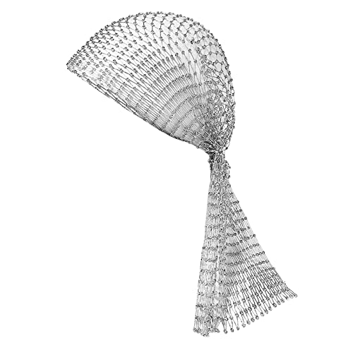 TINAYAUE Bling Hohl Kopfschmuck Schleier Kappe Fischnetz Elastisches Stirnband mit Strass Hohl Mesh Kopfbedeckung Turban Kappe Haarschmuck für Damen Mädchen, silber, Einheitsgröße von TINAYAUE