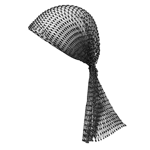 TINAYAUE Bling Hohl Kopfschmuck Schleier Kappe Fischnetz Elastisches Stirnband mit Strass Hohl Mesh Kopfbedeckung Turban Kappe Haarschmuck für Damen Mädchen, Schwarz , Einheitsgröße von TINAYAUE