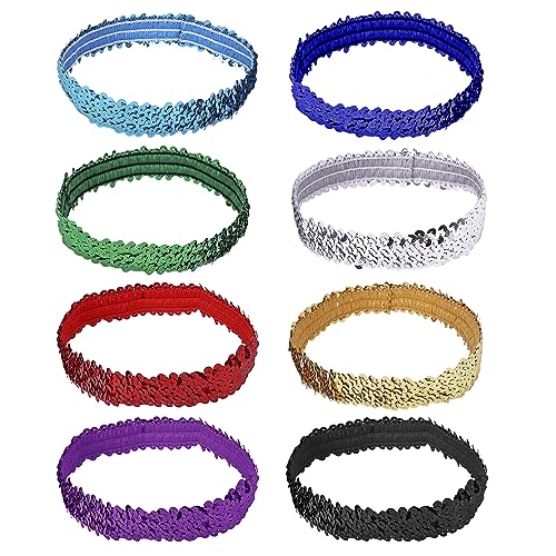 Damen Elastischer Haarreif Pailletten Stirnband Teenager Glitzer Haarbänder Mode Haar Accessoires Schön Haargummis Weiche Kopftücher für Bars, Partys, Bühnenshows 8 Stück von TINAYAUE