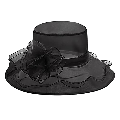 Damen Elegante Organza Hut Sommer Sonnenschutz Kappe Frauen Cap Temperament Retro Damenhut Mesh Melone Damenmütze mit abnehmbaren Blumen Rüschenhut faltbarer Hut für Reisen Urlaub Hochzeit Kirche von TINAYAUE