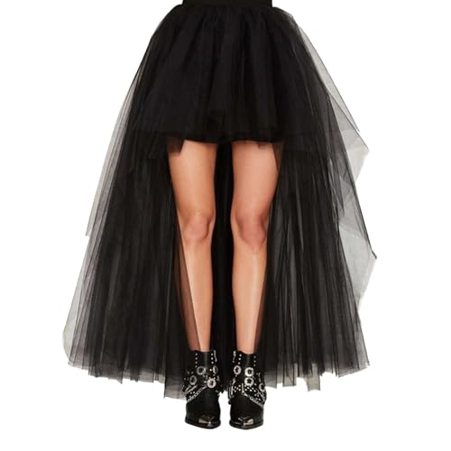 Damen Netzrock Asymmetrischer Tüllrock Elegantes langes Kleid mit hoher Taille Fluffy Princess Röcke A-Linie Lange Rock Dünn Skirt für Hochzeiten, Cocktailpartys, Partys, Karneval von TINAYAUE