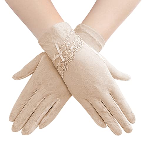 Damen Sommer Kurze Spitzenhandschuhe Bow Knot Sonnenschutz Handschuhe Hübsch Anmut Retro Damenhaft Fahrradhandschuhe Dünne Atmungsaktive Eisseidenhandschuhe für Hochzeit Opera Tanzparty Konzert von TINAYAUE