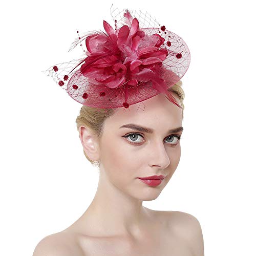 Damen Vintage Mesh Haarschmuck Elegante florale Haarspange kreativer Haargummi Mode Feder Blumen Kopfschmuck Bräute Haarschmuck hübsch Haarnadel für Hochzeit Cocktail Kirche Jockey Club Konzerte von TINAYAUE