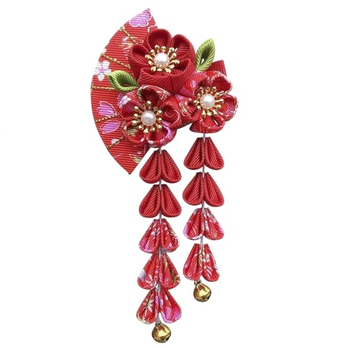 Frauen Japanische Haarspangen Mädchen Hübsche Kimono Hairclips Japanische Fransen Haarschmuck Kimono Geisha Haargummi Blume Haarspange Exquisite Braut Haar Accessoires von TINAYAUE