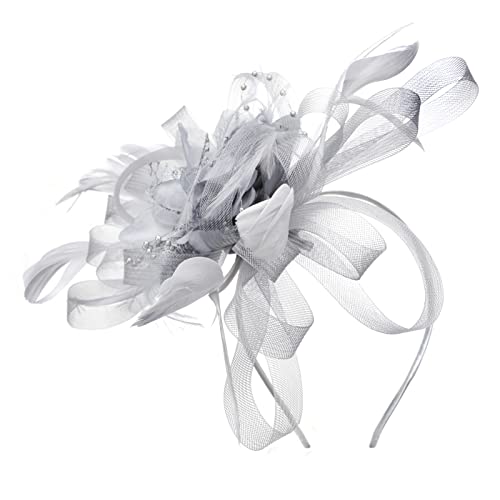 Frauen Mesh Schleier Kopfschmuck Charmante Feder Blume Haarbänder Elegantes Blumen Haar Accessoires Mädchen Perlen Haarnadel Fasching Haarreif für Kirchen, Teepartys, Hochzeiten, Konzerte von TINAYAUE