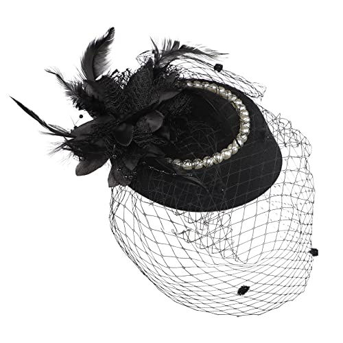 Frauen Netz Haarschmuck Vintage Federhut Mädchen kreativer Haargummi Elegantes Braut Haar Accessoires Faszinierend Blumen Perlen Kopfbedeckung hübsch Haarnadel für Hochzeit Kirche Jockey Club von TINAYAUE