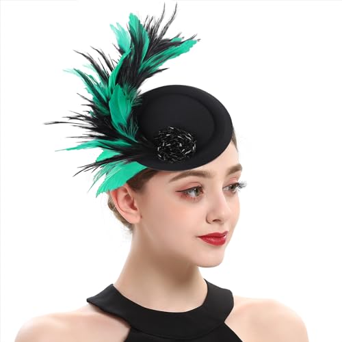 Frauen Vintage Feder Haarschmuck Fascinator Hut Elegante Haarspange mit Perlen kreativer Haargummi Mode Braut Kopfschmuck Hübsch Stirnbänder für Hochzeit, Halloween, Karneval, Konzerte von TINAYAUE