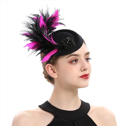 Frauen Vintage Feder Haarschmuck Fascinator Hut Elegante Haarspange mit Perlen kreativer Haargummi Mode Braut Kopfschmuck Hübsch Stirnbänder für Hochzeit, Halloween, Karneval, Konzerte von TINAYAUE