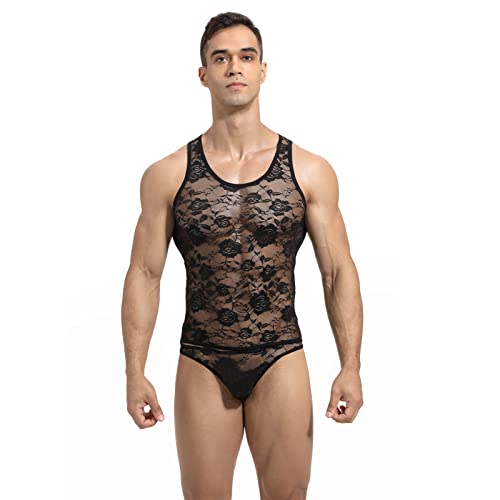 Männer sexy atmungsaktiv Weste Herren ärmellose Einteiler Singlets Strümpfe Kurzarm Aushöhlen Leicht Netzhemd Perspektive durchsichtige Unterwäsche transparent Mesh-Weste mit Rundhalsausschnitt von TINAYAUE