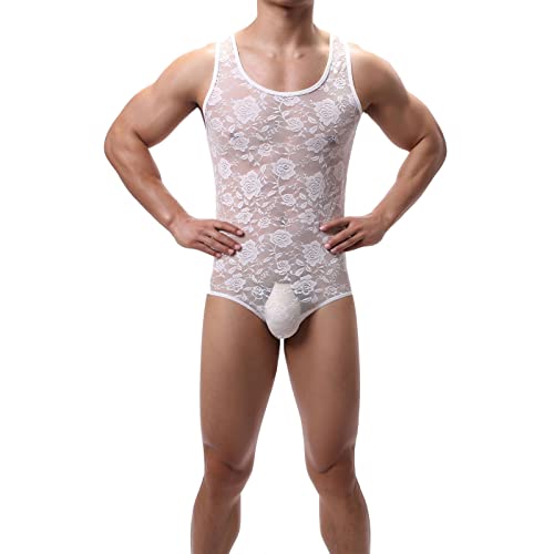 Männer sexy atmungsaktiv Weste Herren ärmellose Einteiler Singlets Strümpfe Kurzarm Aushöhlen Leicht Netzhemd Perspektive durchsichtige Unterwäsche transparent Mesh-Weste mit Rundhalsausschnitt von TINAYAUE