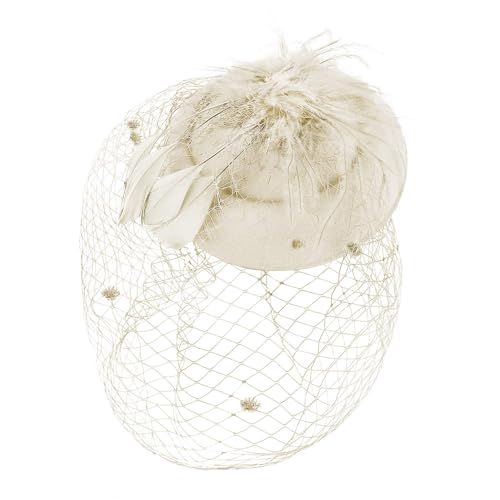 TINAYAUE Damen Hut Bibi Hochzeit Elegant Schleier Braut Kopfschmuck Vintage Mesh Mini Schleier Hochzeit Barett mit Feder Haarspange verziert Zubehör für Kostüm Abend Party, helles beige, Einheitsgröße TINAYAUE Damen Hut Bibi Hochzeit Elegant Schleier Braut Kopfschmuck Vintage Mesh Mini Schleier Hochzeit Barett mit Feder Haarspange verziert Zubehör für Kostüm Abend Party, helles beige, Einheitsgröße von TINAYAUE