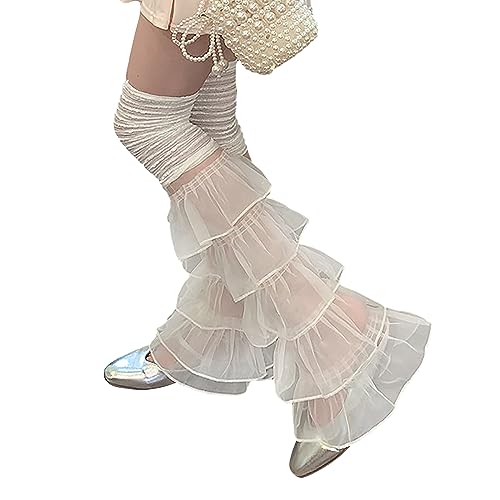 TINAYAUE Damen Spitze Beinstulpen Mädchen Weiche Beinsocken Japanischer Stil Prinzessin Strümpfe Niedliche Rüsche Beinstulpen Transparent Netz-Beinabdeckung für Tägliches Tragen, Rollenspiel von TINAYAUE