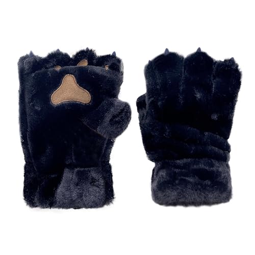 TINAYAUE Damen Winter Warme Handschuhe Mädchen Niedliche Bären Handschuhe Verdickte Plüschhandschuhe Cartoon Tier Halbfinger Handschuhe Winddichte fingerlose Handschuhe für Alltagsleben, Arbeiten von TINAYAUE