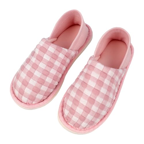 TINAYAUE Frauen Leichte Hausschuhe Atmungsaktive Pantoffeln Bequeme Hallenschuhe Rutschfeste Schlappen Sommer Slipper Weiche Baumwoll Pantoffeln für Innenbereich von TINAYAUE