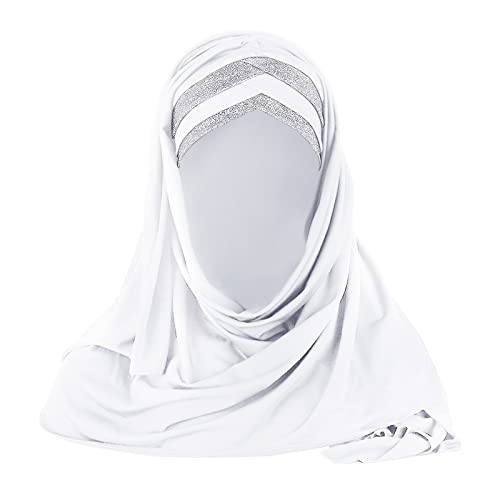 TINAYAUE Frauen Muslimisches Kopftuch Hijab langer Schal Gekreuztes Haarwickel-Stirnband auf der Stirn Einfarbig Pailletten Schleier Kopfbedeckungen Weicher islamischer Kopfschmuck Modische Haarkappe von TINAYAUE