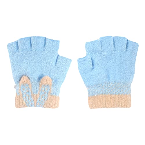 TINAYAUE Kinder Halbfinger-Handschuhe Unisex Cartoon warme hautfreundlich Winter Strickhandschuhe Klienkind niedlich Plüsch Hasenohr Fäustlinge fingerlose Handschuhe für 4-6 Jahre alte Jungen Mädchen von TINAYAUE