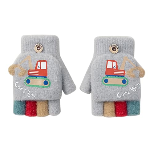 TINAYAUE Kinder Winter Strickhandschuhe Warme Plüschhandschuhe Weiche Halbfinger Handschuhe Niedliche Cartoon Handschuhe Fingerlose Handschuhe für 3-5 Jahre alte Jungen, Mädchen von TINAYAUE
