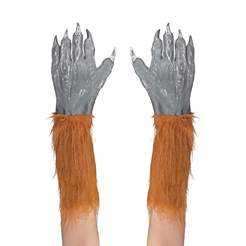 TINAYAUE Langhaarige Werwolf-Handschuhe Wolfskrallen mit langen Nägeln pelzige Tierhandschuhe tierische Handschuhe Plüsch Gloves für Halloween Party Karneval Bar Cosplay Maskerade Kostüm Requisiten von TINAYAUE