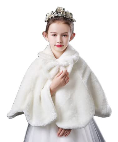 TINAYAUE Mädchen Doppellagiger Mantel Kinder Plüsch Umhang Winter Warmer Kunstpelzmantel Weich Cape Poncho Niedliches kleines Outfit Blumenmädchen Kleider für Hochzeit Party Galadinner, Musical von TINAYAUE