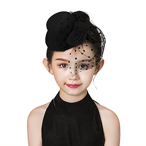 TINAYAUE Mädchen Kamelie Mesh-Zylinder Retro-Hut Faszinator Cap kreativer Haargummi Kinder Kopfschmuck Mini Haarspange Kopfbedeckung mit Schleier Haar Clip für Teeparty, Kirche, Karneval, Cosplay von TINAYAUE