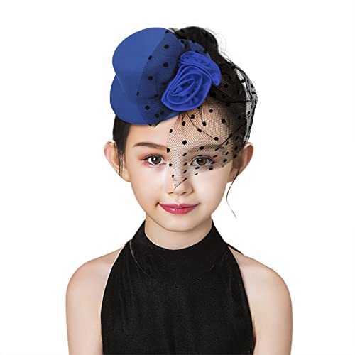 TINAYAUE Mädchen Kamelie Mesh-Zylinder Retro-Hut Faszinator Cap kreativer Haargummi Kinder Kopfschmuck Mini Haarspange Kopfbedeckung mit Schleier Haar Clip für Teeparty, Kirche, Karneval, Cosplay von TINAYAUE