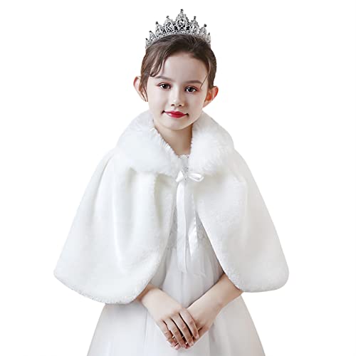 TINAYAUE Mädchen Kunstpelzschal Kinder Herbst Winter Umhang Wollschal Warmer Kunstpelzmantel Prinzessinnen-Schalmantel Weich Cape Poncho Blumenmädchen Kleider für Hochzeit Party Galadinner, Musical von TINAYAUE