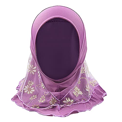 TINAYAUE Mädchen Muslimisches Kopftuch Atmungsaktives Netz Stirnband Arabisch Kleines Mädchen Wickelmütze mit Blumen Weich Schleier Schal Kopfschmuck Islamischer Kopfbedeckung für 2-7 Jahre von TINAYAUE