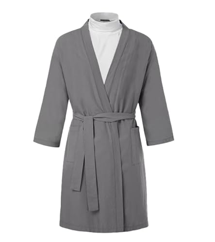 TINAYAUE Männer Leichter Bademantel mit Gürtel Bequeme Lounge Kleidung Sauna Bademantel Weicher langer Schlafanzug Unifarben Schlafmantel Hautfreundlich Morgenmantel von TINAYAUE