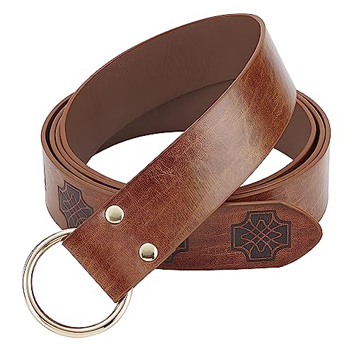 TINAYAUE Mittelalterlicher Gürtel Schlaufengürtel des Ritters Unisex Renaissance Schnallengürtel Verfeinert geprägter Kunstledergürtel Vintage Ring Ledergürtel Wikinger Cosplay Kostüm für Halloween von TINAYAUE