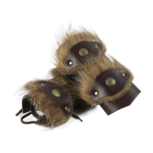TINAYAUE Mittelalterlicher Ritter Armschutz Wikinger Plüsch Armband Vintage Handgelenkschützer Leder Armschienen Weiche Armstulpen Renaissance Armbänder für Halloween, Karneval, Cosplay von TINAYAUE