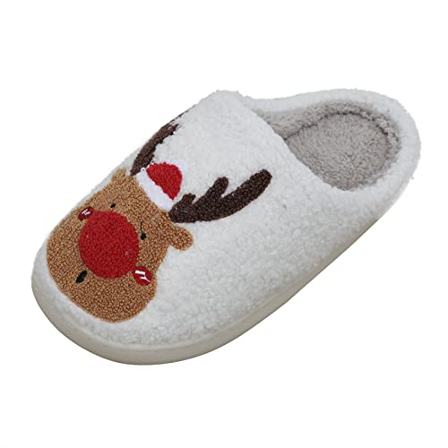 Unisex Herbst Winter Hausschuhen Weihnachten Rentierschuhe Damen Herren Warme Plüsch Pantoffeln Weiche Bequeme rutschfeste Slippers Elch Gemütlich Schuhe für Gäste Indoor Outdoor Junge, Mädchen von TINAYAUE