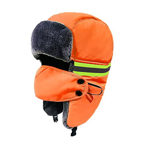 Unisex Winter Warm Trapper Reflektierende Mütze Wasserdicht & Winddicht & Warm 3 in 1 Kunstpelz Wintermützen Abnehmbare Maske Dicke Ohrenklappen Jagd Hut Outdoor Skimütze für Radfahren Camping Wandern von TINAYAUE