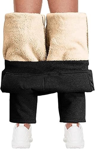 TINBOSE Herren Baumwolle Thermo Dicke Breite Jogginghosen Baggy Warme Sherpa Gefütterte Weit Gym Sporthosen Winter Track Pants Mit Reißverschluss Taschen(Schwarz,4XL) von TINBOSE