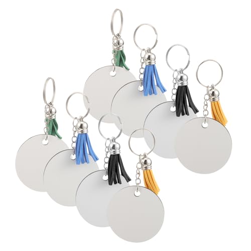 TINEASUR 10sätze Sublimation Schlüsselanhänger Runde Blanko Schlüsselanhänger Mit Quaste Für Kreative Projekte Und Personalisierte Robustes MDF-Material Farben Zufällig von TINEASUR
