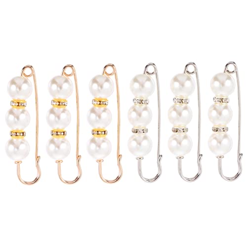 6-Teiliges Set Anti-Expositions-Brosche pearl brooch perlenschmuck Kleiderdekoration hochstihl Frauen Pullover-Schal-Clips-Pin Perlenbroschen Pullover Broschen Legierung Silver TINEASUR von TINEASUR