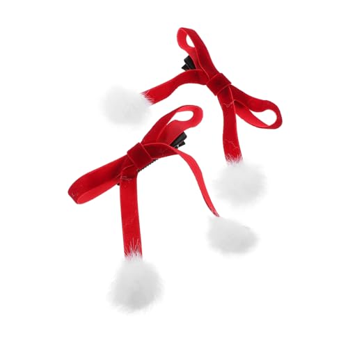 TINEASUR 1paar Rote Haarspangen Mit Schleifen Und Pom Poms Für Und Mädchen Haarschmuck Für Weihnachtsfeiern Und Neujahrsfeiern Sicheres Und Design von TINEASUR