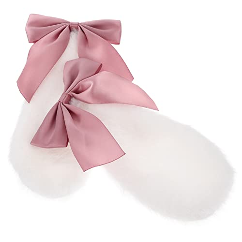 TINEASUR 1paar Niedliche Lolita Hasenohren Haarklammern Mit Schleife Plüsch Haarspangen Für Junge Mädchen Haaraccessoires Für Halloween Und Cosplay von TINEASUR