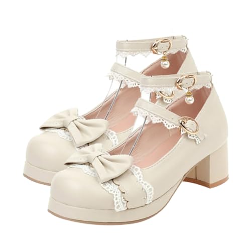 TINEASUR 1 Paar Lolita Damenschuhe Lolita-Schuhe Mary Mit Niedrigem Absatz Schuhe Mit Klobigem Absatz Niedrige Klobige Absätze Schuhe Mit Schleifennietenschnalle Blockabsatz Innen: Pu Beige TINEASUR 1 Paar Lolita Damenschuhe Lolita-Schuhe Mary Mit Niedrigem Absatz Schuhe Mit Klobigem Absatz Niedrige Klobige Absätze Schuhe Mit Schleifennietenschnalle Blockabsatz Innen: Pu Beige von TINEASUR