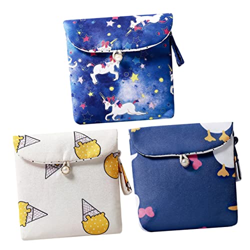 TINEASUR 1 Satz 3St Packung mit Damenbinden süße Schminktasche Cartoon-Geldbörse Hygienebeutel aus Baumwolle Padhalter aufbewahrungssack Storage Bags Wallet Geldbeutel wechseln Portemonnaie von TINEASUR